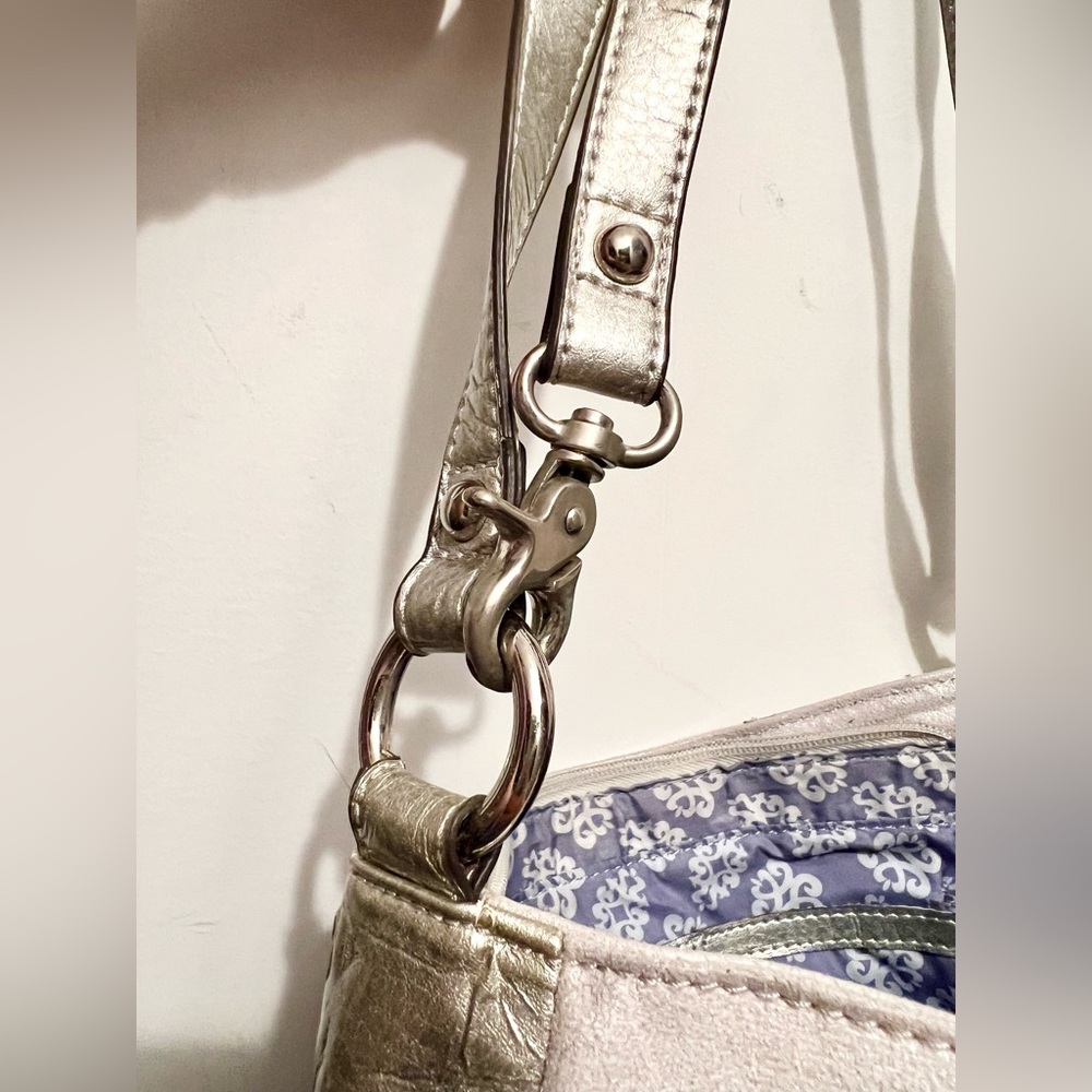 Kathy Van Zeeland Silver Shoulder Bag Crossbody | Chic Designer Handbag - Picture 12 of 16